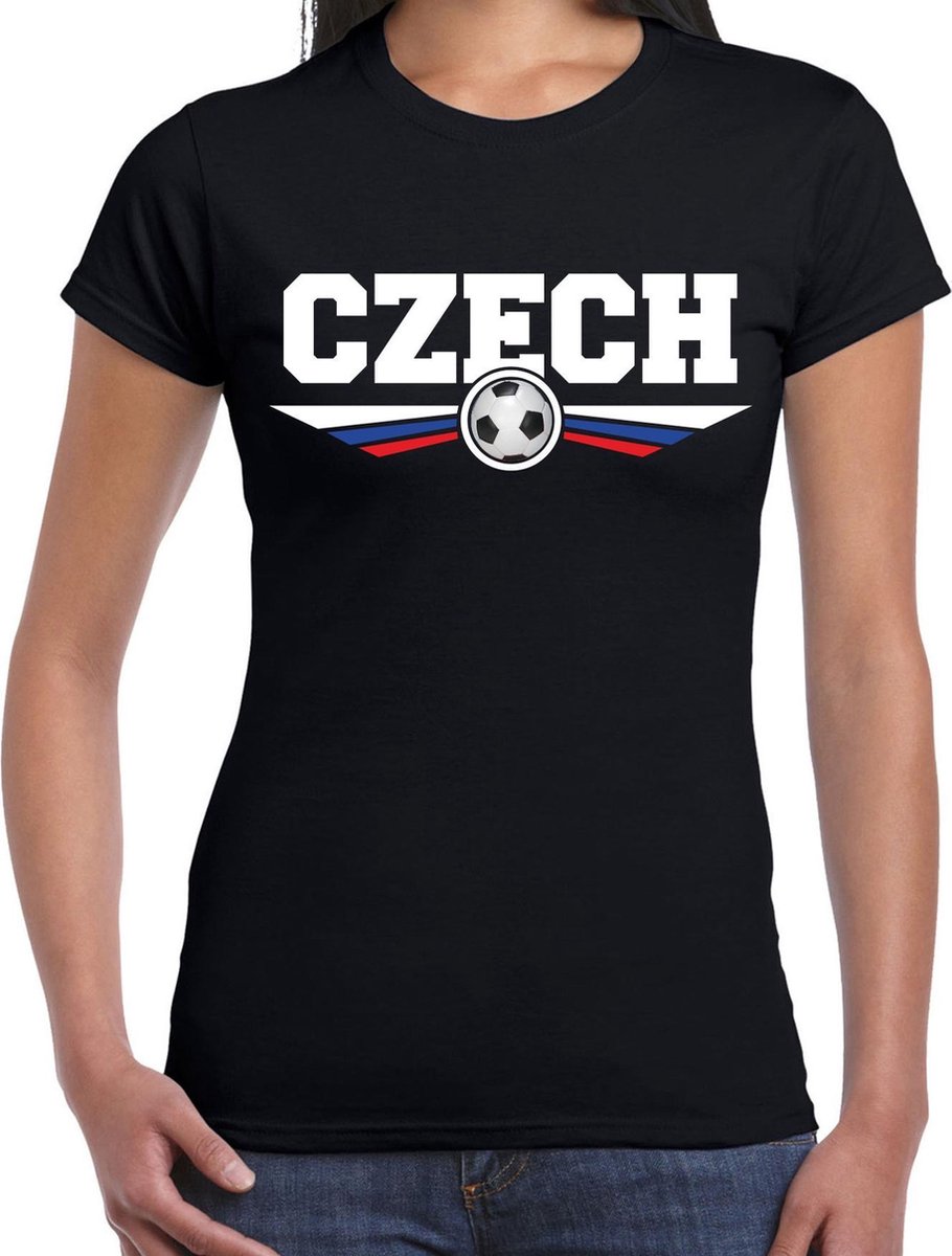 Afbeelding van product Bellatio Decorations  Tsjechie / Czech landen / voetbal t-shirt met wapen in de kleuren van de Tsjechische vlag - zwart - dames - Tsjechie landen shirt / kleding - EK / WK / voetbal shirt M  - maat M