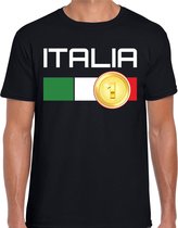 Italia / Italie landen t-shirt met medaille en Italiaanse vlag - zwart - heren -  Italie landen shirt / kleding - EK / WK / Olympische spelen outfit L