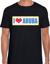 I love Aruba landen t-shirt met bordje in de kleuren van de Arubaanse vlag - zwart - heren -  Aruba landen shirt / kleding - EK / WK / Olympische spelen outfit M