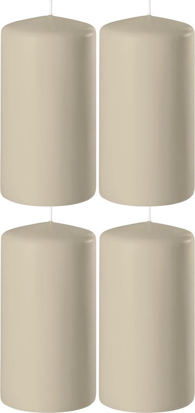 4x Beige cilinderkaarsen/stompkaarsen 6 x 10 cm 36 branduren - Geurloze kaarsen beige - Woondecoraties