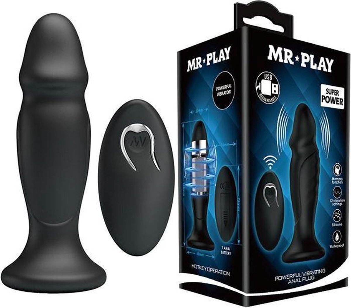 Mr. Play Vibrerende oplaadbare anaal plug Met Afstandsbediening - P-Shape