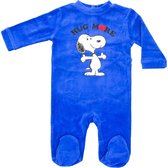 Snoopy babypakje, blauw velours met opdruk " Hug more " maat 74 ( 12 mnd)