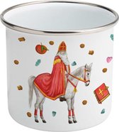 Emaille mok met naam - Sinterklaas - Gepersonaliseerde drinkbeker - kraamcadeau - Dieren in aquarel - Geschilderd door Mies
