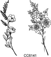 Temporary tattoo | tijdelijke tattoo | fake tattoo | zwarte lijntekening bloemen en bladeren | 60 x 60 mm