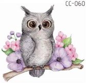Temporary tattoo | tijdelijke tattoo | fake tattoo | uil met tak en bloemen | 60 x 60 mm