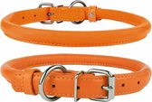 Collar Glamour - Ronde leren halsband - Oranje - Maat XL