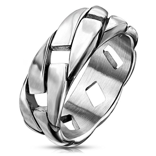 Ring Dames - Ringen Dames - Heren Ring - Zilverkleurig - Zilveren Kleur - Ring - Ring met Schakelpatroon - Link