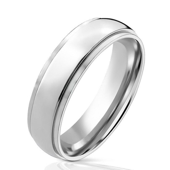 Ring Dames - Heren Ring - Zilverkleurig - Zilveren Kleur - Ring - Van Titanium met Afgeronde Hoeken - Ray