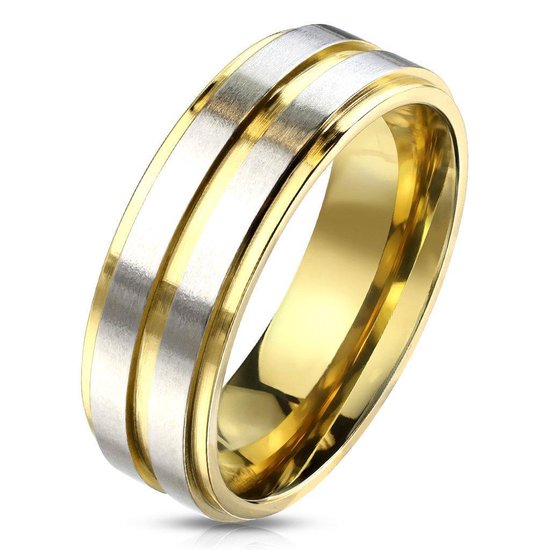 Ring Dames - Ringen Dames - Heren Ring - Goudkleurig - Gouden Kleur - Ring - Met Geborsteld Middenstuk - Vain