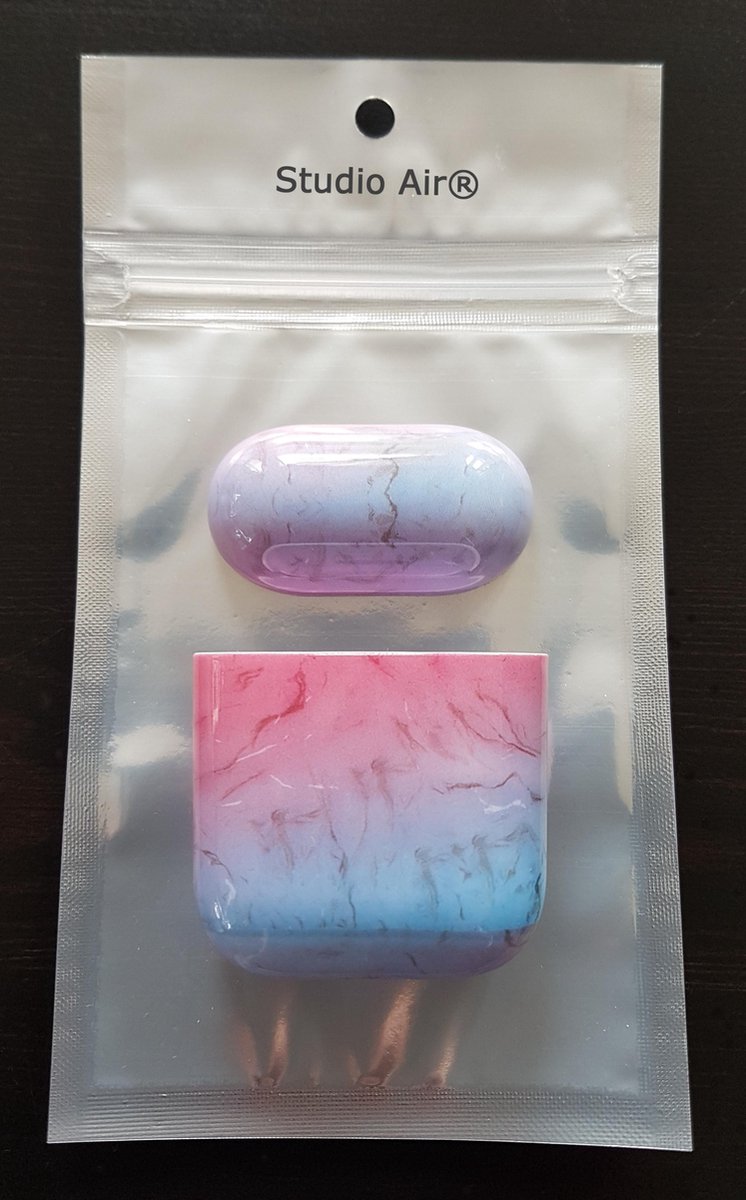 AirPods 2 hoesje marmer stijl, stevig schokbestendig case voor AirPods 1 en 2, roze blauw, draadloos opladen - Afbeelding 5