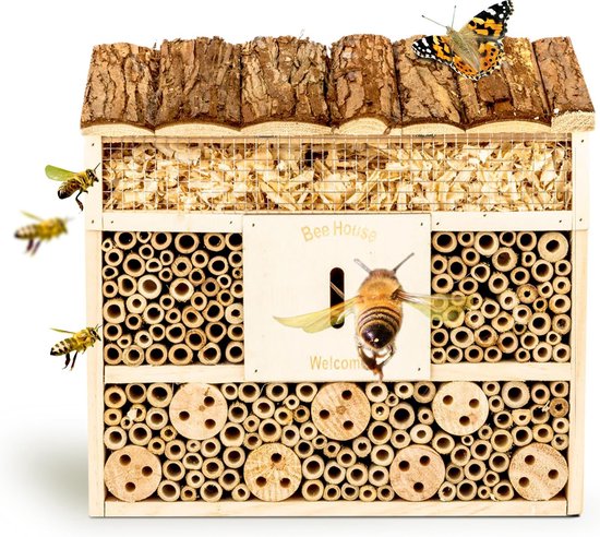 Blumfeldt Insectenhotel - Insectenhuis gemaakt van natuurlijke materialen - bijenhotel met bescherming - speciaal ophangsysteem