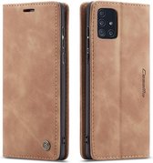 CaseMe - Hoesje geschikt voor Samsung Galaxy A71 -Wallet Book Case - Magneetsluiting - Licht Bruin