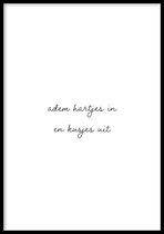 Poster Adem hartjes In - 30x40cm met Fotolijst – Quote Poster – Ingelijst