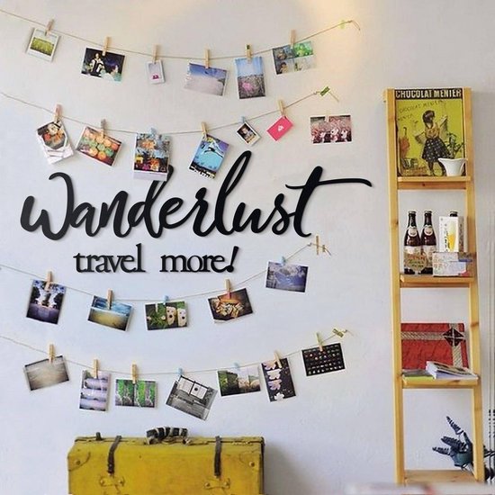 Wanderlust Voyagez plus! | Textes muraux et citations | Citations murales en métal par Hoagard | Intérieur du salon | Décoration murale