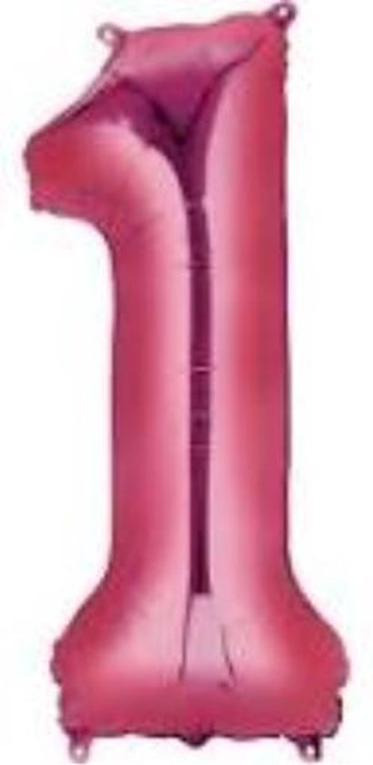 Folie ballon XL cijfer 1 roze kleur is + - 1 meter groot groot inclusief een flamingo sleutelhanger