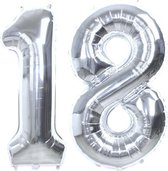 Folie ballon zilver XL cijfer 18  is + - 85 cm groot