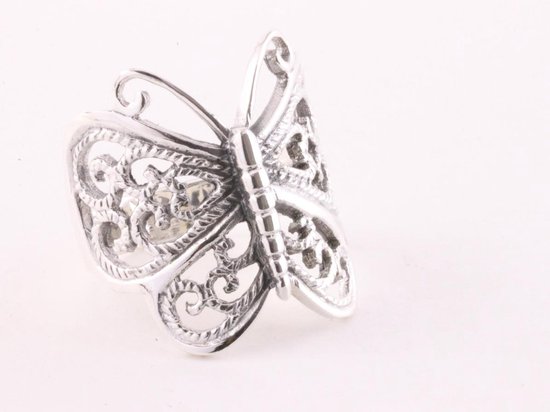 Grote opengewerkte zilveren vlinder ring - maat 20