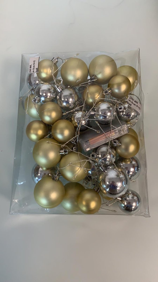 Kerstballen slinger met verlichting goud