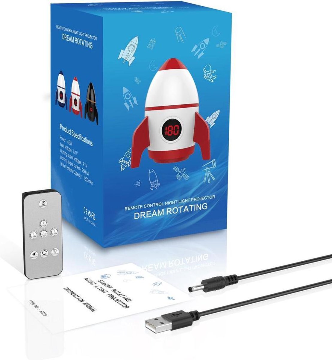 Sterrenhemel LED Projector Raket Zwart - Lamp Nachtkastje - Nachtlamp Kind - Universum - Sterrenprojector - Heelal – foto 7