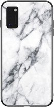 Telefoonhoesje geschikt voor Samsung Galaxy A41 - silicone TPU glas hoesje case - marmer wit
