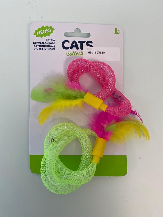 SONGWAY Interactief kattenspeelgoed met veren - Kattenspeelgoed set, Intrekbare natuurlijke verenstok kattenspeelgoed met 6 stuks reserveveren voor kattenhengel met belletjes, roze