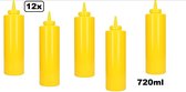 12x Knijpfles geel 720ml - mayonaise ketchup mosterd saus knijp fles festival snack thema feest garneerfles sausfles doseerfles