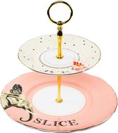 Yvonne Ellen London 'Ice and Slice' 2-laags Etagère Ø 22 cm - Olifant en Kaketoe Print - Bone China Porselein - In Fraaie Geschenkdoos