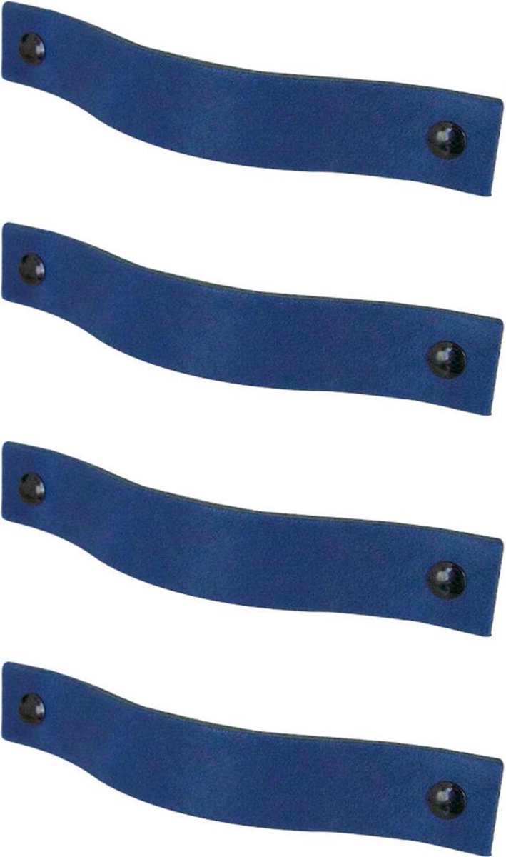 4x Leren handgrepen 'platte greep' - maat S (15,8 x 2,5 cm) - BLAUW - incl. 3 kleuren schroefjes (handgreepjes - leren grepen - greepjes - leren lusjes)