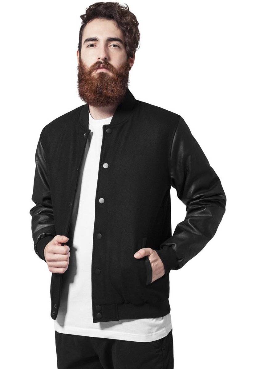 Urban Classics Oldschool Heren Collegejas – L Zwart