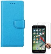 Bookcase hoesje Geschikt voor: iPhone SE 2 2020 / 7 / 8 Portemonnee Turquoise met 2 stuks Glas Screen protector