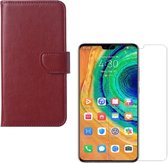 Huawei Mate 30 Portemonnee hoesje Bordeaux Rood met 2 stuks Glas Screen protector