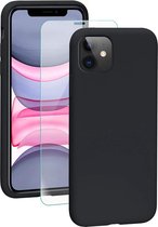 Back cover Hoesje Geschikt voor: iPhone 11 Pro Max - Soft TPU Siliconen Case & 2X Tempered Glas Combi - Zwart