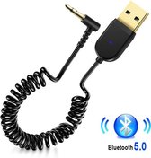 WiseGoods AUX 3.5 mm Jack naar USB Bluetooth 5.0 Converter - Handsfree Audio Receiver Carkit -  33 CM-1.2 M Spiraalkabel - Zwart