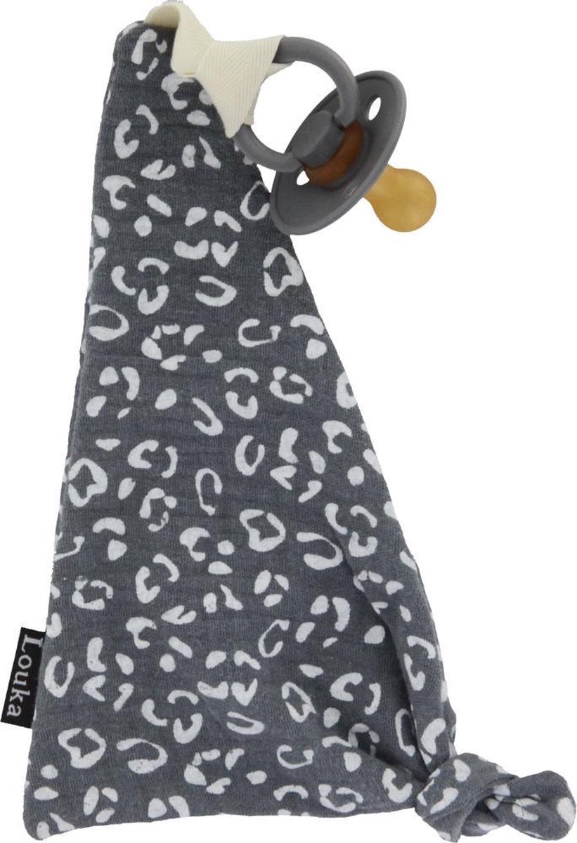 Goedkoopste Louka speendoekje driehoek panter print donker grijs | meisje | jongen | Hydrofiel katoen | speenknuffel | speen |