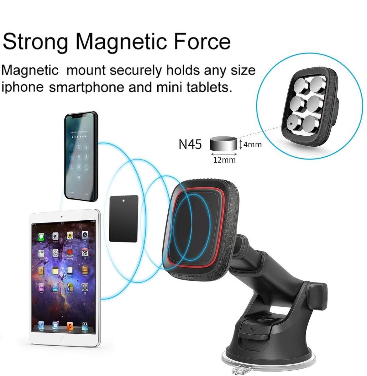 Magnetische telefoonhouder voor in de auto - Autohouder - Auto telefoonhouder - Magneet smartphone houder - Dashboard Raam zuignap - Samsung - iPhone - Nokia - Huawei - Sony - LG - HTC - OnePlus - Xiaomi - Universeel - Magnetisch – foto 3