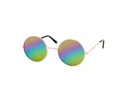 Ronde Hippie Zonnebril Unisex Goud - Regenboog Spiegelglazen - Ronde bril