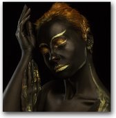 MN Collections - Schilderij - Face Photography. - Zwart, Bruin En Goud - 100 X 100 Cm