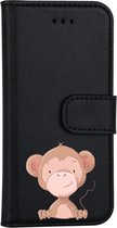 Apple Iphone 5 / 5S / SE2016 zwart bookcase hoesje aapje