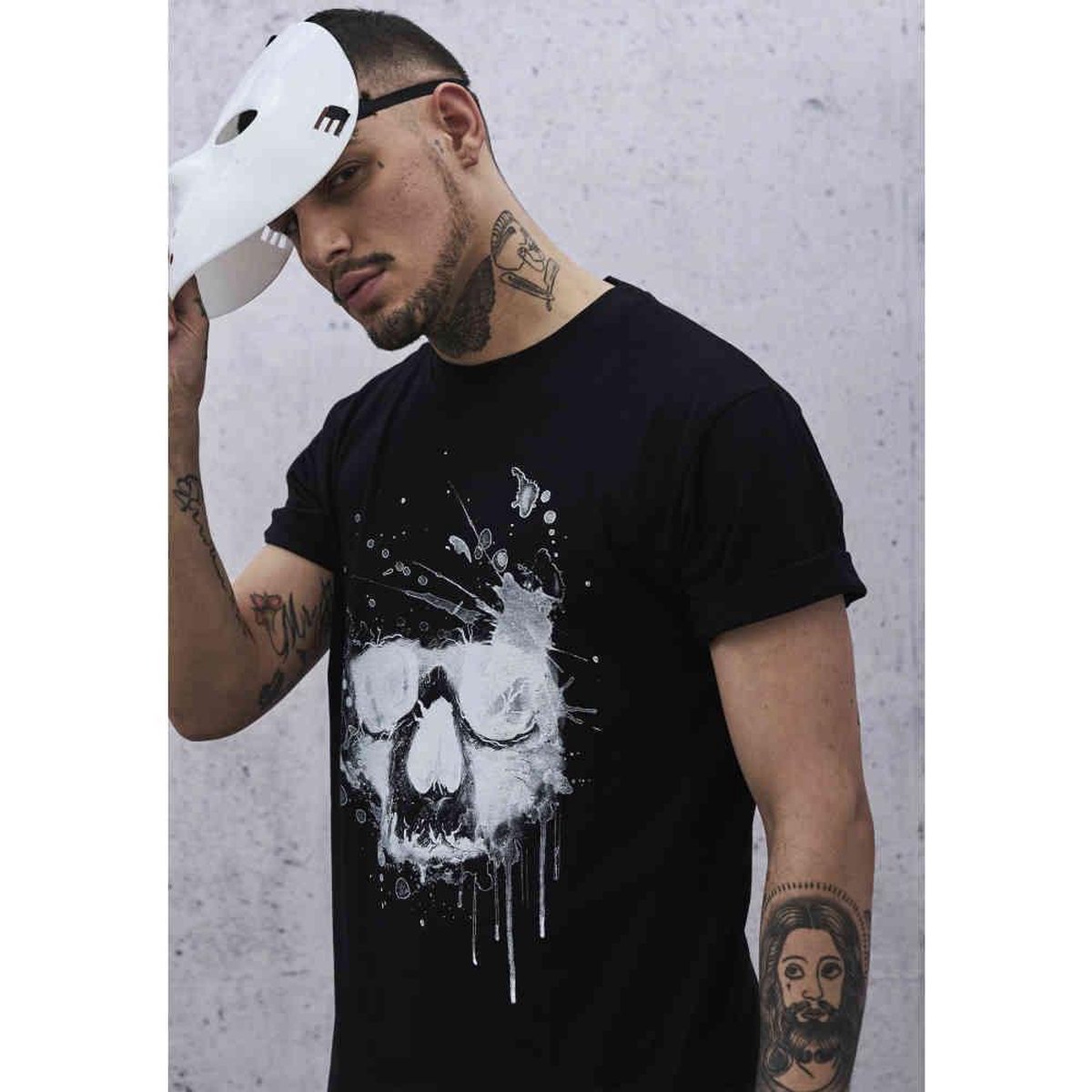 Mister Tee Waterpaint Skull Heren T-shirt 4XL Zwart