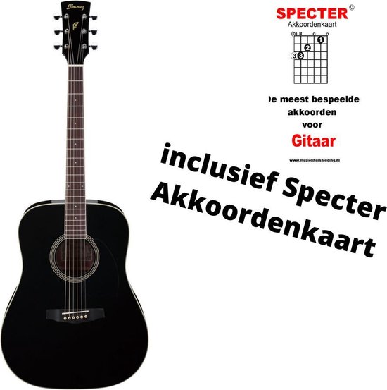 Afvoer Distributie Meyella Ibanez akoestische zwarte gitaar met handige akkoordenkaart | bol.com