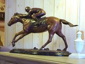 Tuinbeeld - bronzen beeld - Jockey op Race Paard - Bronzartes - 34 cm hoog