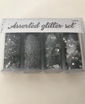 Glitter Poeder Nail Art Assorti Glitter Set - 4 Stuks - Zilver - Nagel Decoratie Strass