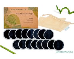 16x Zwarte Herbruikbare Wattenschijfjes – Bamboe - Inclusief Gratis Waszakje | Duurzaam Cadeau - Zero Waste | Wasbare Wattenschijfjes | Make Up Pads