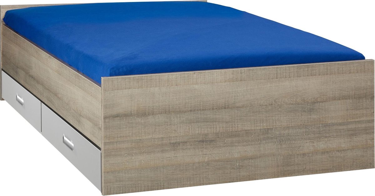 Beuk Tweepersoonsbed Bed met opbergruimte 140x200 cm Inclusief aluminium  lades FSC® Hout Donker Grijs Hout - Winkelen.nl