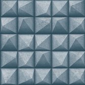 Reflets 3D vierkant blauw/zilver beton (vliesbehang, zilver)