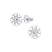 Joy|S - Zilveren hartjes bloem oorbellen rond 7 mm kristal