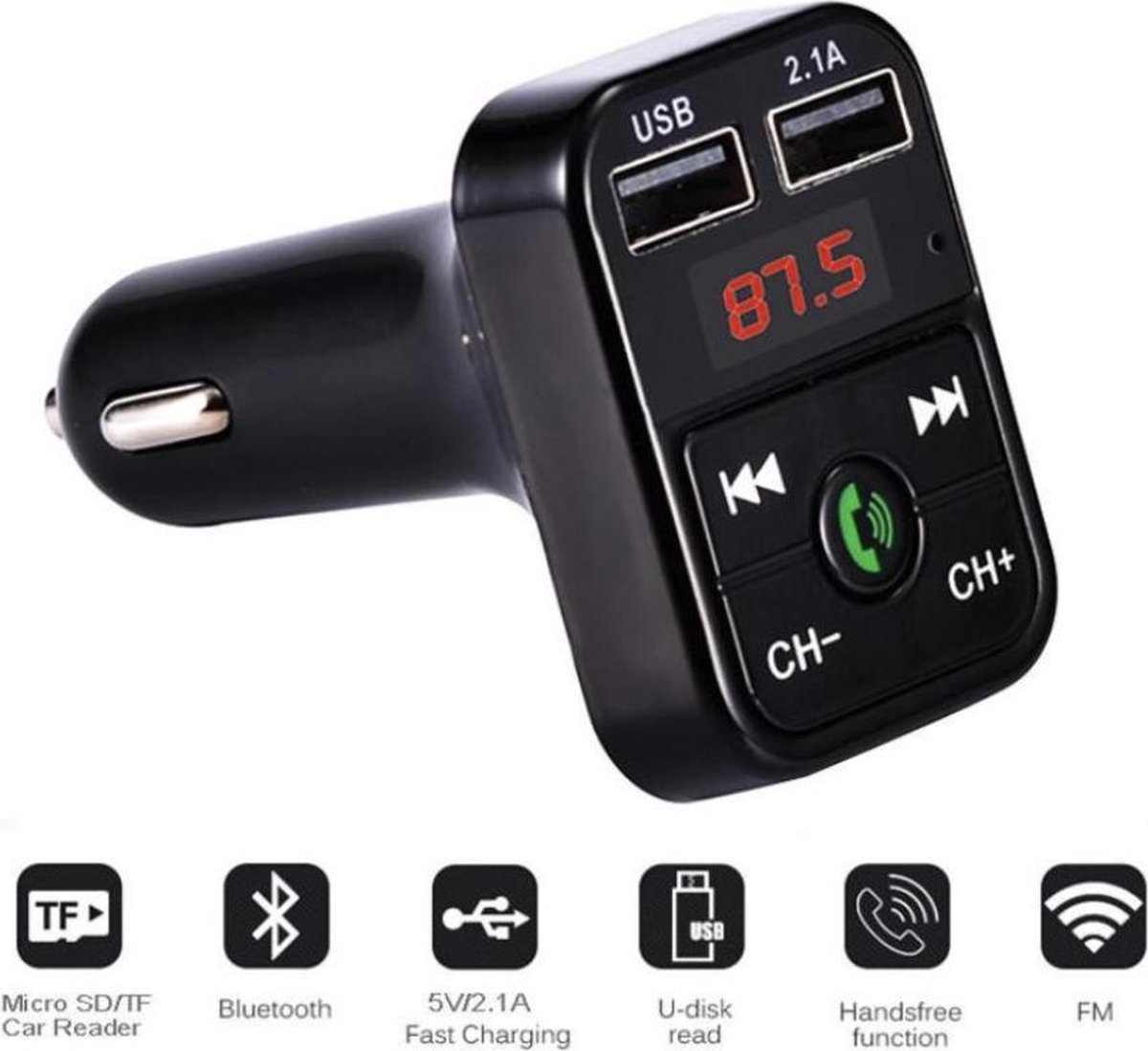 Draadloze FM Transmitter & auto lader - USB Oplader - Sigaretten Aansteker-Bluetooth...  | bol.com