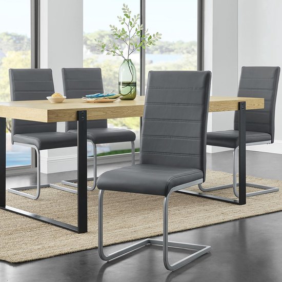 Chaises / chaise de salle à manger - Cuir artificiel - 4 pièces - Gris | bol