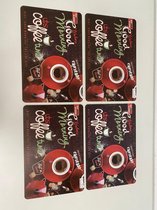 Placemats met decoratieve opdruk (koffie en attributen) (groen/rood) - set van 4 stuks (kunststof)