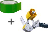 PP-acryl tape. Groen. 50mm x 66mtr. 6 rollen + tape-dispenser + Kortpack pen (020.0809)